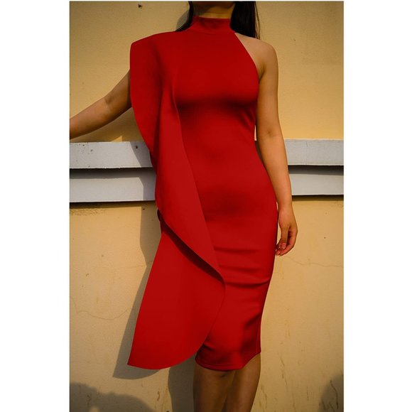 Women's Bodycon Sleeveless Midi Dress Red - Picture 2 of 7